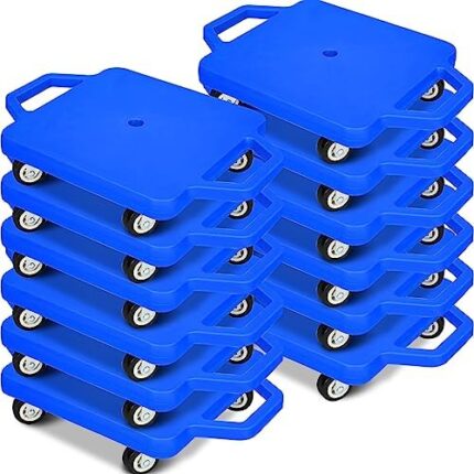 12 Pcs Sports Scooter Board with Handles Non-Marring Plastic Casters Floor Scooter Board Sitting Scooter Board Boy and Girl Gym Indoor Outdoor Activities Play Equipment