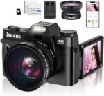 ISHARE 4K Digital Camera with WiFi, Autofocus, 3" Flip Screen, Wide-Angle & Macro Lens, 16X Digital Zoom, Flash, Vlogging for YouTube, 32GB Memory Card and 2pcs Batteries Included (Black)