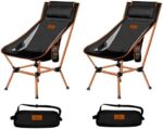 AnYoker Camping Chair, 2 Way Compact Backpacking Chair, Portable Folding Chair, Beach Chair with Side Pocket and headrest, Lightweight Hiking Chair 0166HBA （Orange 2 Pack）