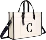 TOPDesign Initial Laptop Tote Bag for Women, Stylish Canvas Bag for 15.6 Inch Computer, Personalized Monogrammed Work Purse, Large Casual Business Briefcase, Office Handbag, Perfect Gifts for Her