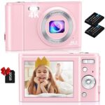 Digital Camera, Nsoela 4K FHD 48MP Kids Camera with 32 GB Card, Compact Point and Shoot Camera, 2.8" LCD Screen,16X Digital Zoom, Portable Mini Kids Camera for Teens,Students,Children (Pink)