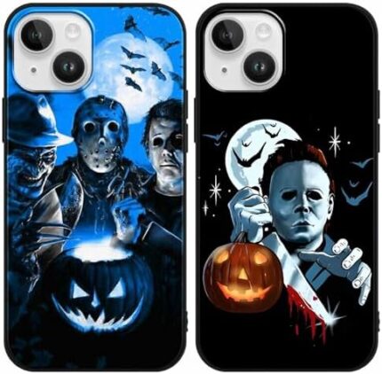 2 Pack Cool Phone Cases for Apple iPhone 15 Case 6.1", Horror Movie Ghost Pattern Design, Halloween Spirit Anime Print Cases for Women Girls Men Boys, Soft Funda for iPhone15, Pumpkin