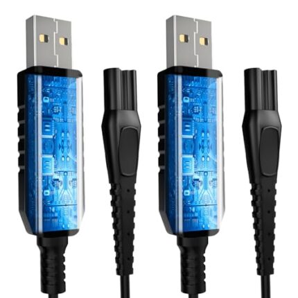 [2 Pack] HQ8505 Charging Cable Compatible with Philips Norelco HQ8505 7000 5000 3000 9000 2000 Series mg7750 Electric Shaver Razor, Output: 15V 360mA, 3.3 Ft, USB-A, HQ8505