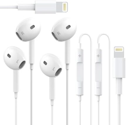 2 Packs - Earbuds Wired iPhone Headphones with Lightning Connector (Built-in Microphone & Volume Control)[MFi Certified] Earphones Compatible with iPhone 14/13/12/11/XS/8/7/SE, Support All iOS Systems