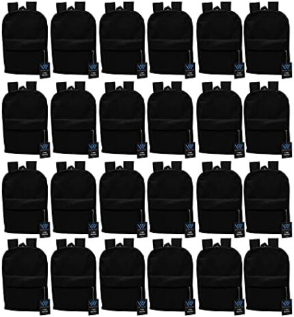 24 Pack Backpack, Bulk 17 inch Lightweight Outdoor Travel Gym Corporate Events Bag (Black)
