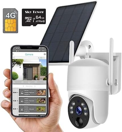 2K Solar Security Camera Outdoor, Wireless 4G/5G Cellular PTZ Pan 360° View, AI Motion Detection & Siren, Color/IR Night Vision, Amazon Cloud/Free Ultra Speed 64G Micro SD Card (4G SIM Card)