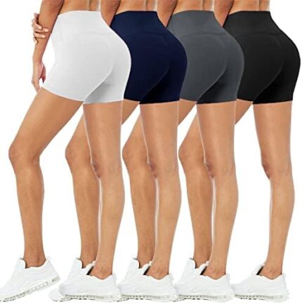 4 Pack Biker Shorts for Women – 5" High Waisted Stretch Spandex Workout Shorts for Summer Yoga Running Athletic