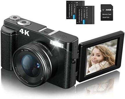 4K Digital Camera, 48MP Autofocus Video Camera with 3" 180°Flip Screen 32GB SD Card, 16X Digital Zoom, Compact Recorder Vlogging Cameras for YouTube with Built-in Mic, 2 Batteries for Beginners