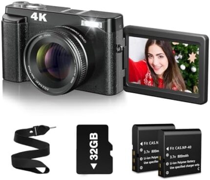 4K Digital Camera for Photography with 32GB Card Autofocus, 48MP Vlogging Camera for YouTube with Flash, Anti-Shake, 16x Zoom, 3'' 180° Flip Screen Compact Travel Camera for Teens Adults