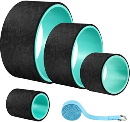 5 Pcs Yoga Wheel Back Roller Set 4 Sizes with Yoga Strap Stretching Back Roller Wheel Foam Roller Strong Back Stretcher Wheel for Pain Relief Stretching Massage Improving Yoga Poses