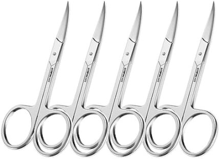 5 Pieces Small Straight Tip Nose Hair Scissor for Grooming, Stainless Steel Multi-Purpose Beauty Grooming Scissors for Facial Hair Removal and Hair Mustache Beard Eyebrows Ear Nose Trimming(Silver)