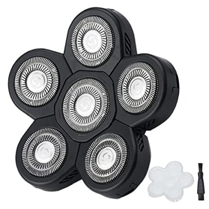 6 Blades Shaver Replacement Heads Electric Razor Blade Replacement Blades for Bald Men Shaver Replacement Blade with Blade Cover (Black)