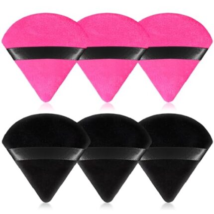 6 Pieces Powder Puff Face Soft Triangle Makeup Puff for Loose Powder Setting Powder, Velour Foundation Blender Sponge Beauty Makeup Tools (Black, Rose Red)