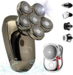 6D Head Shavers for Bald Men, 5 in 1 Electric Razor Grooming kit with Nose Hair and Beard Trimmer, Cleaning Brush, Waterproof, Rechargable & Bonus: Portable Mini Shaver. Two Electric Shavers for Men!