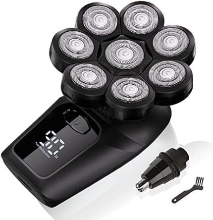 8D Floating Head Shavers for Bald Men,Waterproof Electric Razors for Wet&Dry Head,Face,Legs and Body Shaving,Portable Rechargeable Shaver Kit with Nose&Ear Hair Trimmer,90-Mins Use Time,LED Display.