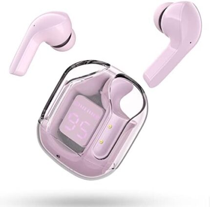 ACEFAST T6 Wireless Earbuds, Bluetooth Headphones with ENC Noise Canceling Translucent Earphones, HiFi Dual Stereo Microphone Mini in-Ear Earbuds with Charging Case and LED Digital Display Pink