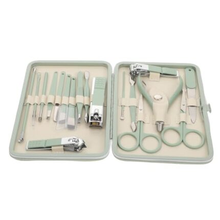 ADOCARN 18pcs Green Manicure Set Manicure Grooming Kit Nail Grooming Tools Nail Clippers Scissors Kit Fingernail Cuticle Remover Pusher Kit Nail Kit Care Pedicure File Stainless Steel Miss