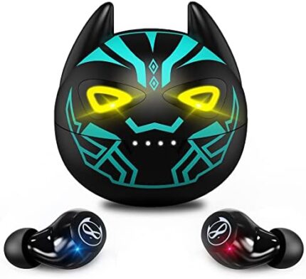 AMAFACE Kids Wireless Earbuds for Small Ears, Touch Control Headset Stereo Sound in-Ear Wireless Headphones, Bluetooth 5.0 Noise Reduction Earphones with Black Blue Cartoon Blinking Eyes Charging Case