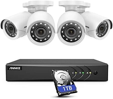 ANNKE Security Camera System, 3K Lite 5-in-1 H.265+ 8CH DVR with 1TB Hard Drive and (4) 1080p (2MP) Weatherproof Surveillance Wired Cams, AI Human/Vehicle Detection, 100ft Night Vision, Email Alert