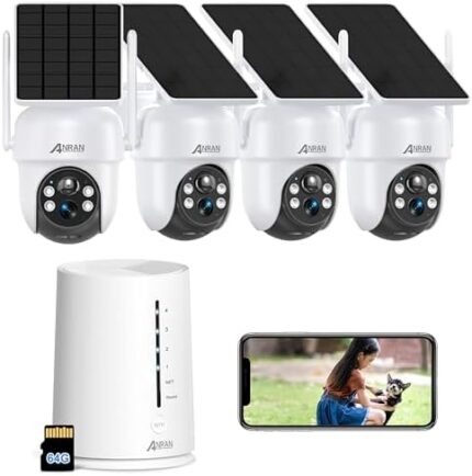 ANRAN Solar Security Cameras Wireless Outdoor, 4MP QHD Battery Powered Home Security System, 4-Cam Kit with Integrated Solar Panel, Forever Power, Spotlight, Expandable Local Storage, No Monthly Fee