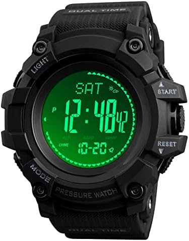 AOSLSI Watch Compass, Altimeter Barometer Thermometer Temperature, Pedometer Watch, Military Army Waterproof Outdoors Sport Digital Watch for Men