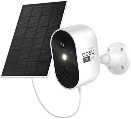AOSU 2K Solar Security Cameras Wireless Outdoor, Solar Outdoor Camera for Home Security, WiFi Camera with Color Night Vision, PIR Human Detection, 2-Way Talk, IP66 Waterproof, Compatible with Alexa