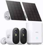 AOSU Solar Security Camera Wireless Outdoor - No Subscription, 32GB Local Storage on Homebase, 2K, 166° Ultra-Wide View, Spotlight, Support 5G WiFi and Alexa & Google Assistant