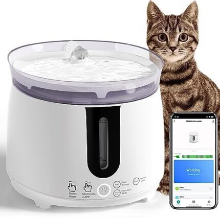 AQHH 2.0L Pet Water Fountain, Automatic Cat Water Fountain Dog Water Dispenser with wireless Pump, Easy Cleaning and Assemble Water Fountain for Cats Inside, Ultra Quiet App Control Pet Water Fountain