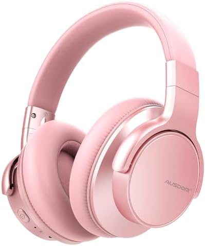 AUSDOM Wireless Headphones Noise Cancelling: Bluetooth Over Ear ANC Headphones with 50H Playtime, Microphone, Deep Bass, Hi-Fi Sound, Comfortable Ear Cushions for Travel Work, Rose Gold
