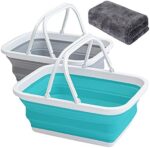 AUTODECO Collapsible Sink 2 Pack with Handle Towel, 2.37 Gal / 9L Foldable Wash Basin for Washing Dishes, Camping, Hiking and Home