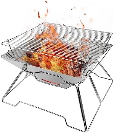 Acelane Folding Camping Grill, Stainless Steel Portable Fire Pit Campfire Grill for Backpacking Hiking Picnic Barbecue Outdoor, with Carry Bag