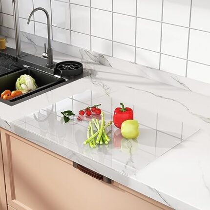 Acrylic Cutting Boards for Kitchen Counter with Lip, Clear Cutting Board for Countertop with Lip,Anti-Slip Transparent Chopping Board with Cleaning Towel(14"X10")
