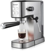 Aeomjk Espresso Machine, 20 Bar Stainless Steel Espresso Maker with Milk Frother Steam Wand, Coffee Machine for Cappuccino, Latte, Espresso Machines for Home, 34oz Removable Water Tank