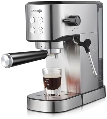 Aeomjk Espresso Machine, 20 Bar Stainless Steel Espresso Maker with Milk Frother Steam Wand, Coffee Machine for Cappuccino, Latte, Espresso Machines for Home, 34oz Removable Water Tank