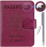 Airtag Passport Holder Cover Wallet RFID Blocking Leather Case Travel Essentials Luggage Accessories Travel Must Have(118#Purple)