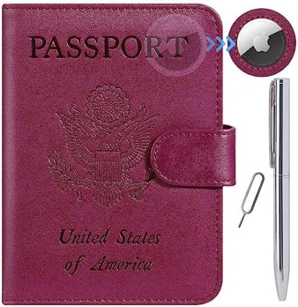 Airtag Passport Holder Cover Wallet RFID Blocking Leather Case Travel Essentials Luggage Accessories Travel Must Have(118#Purple)