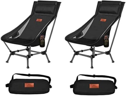 AnYoker Camping Chair, Great Size, Over Size 2 Way Compact Backpacking Chair, Portable Folding Chair, Beach Chair with Side Pocket and headrest, Lightweight Hiking Chair 016ZG （Black 2 Pack）