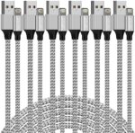 [Apple MFi Certified] 6Pack[3/3/6/6/6/10ft] iPhone Charger Lightning Cable Compatible iPhone 14ProMax/14Pro/14/14Plus/13Pro/13/12Pro/12/11 and More-Silver&White