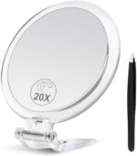 B Beauty Planet 20X Hand Mirror, Magnifying Mirror with Handle and Tweezers, 270 Degree Rotation Desk Mirror, Travel Magnifying Mirror for Adjustable Handle, 20X Makeup for Apply Eyelashes