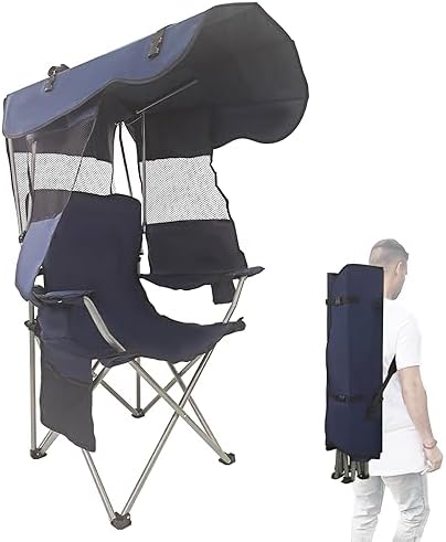 BDL Camping Chair with Canopy Shade Portable Folding Beach Chair with Cup Holder, Side Shades, Side Pocket for Camp, Beach, Fishing - Support 330 LBS，Blue