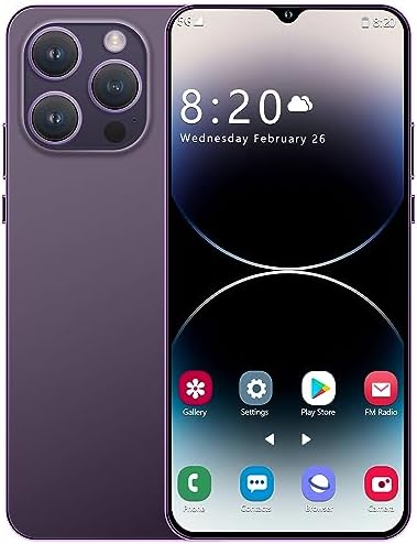 BLACKCYBER i14Ultra Max Unlocked 5G Cellphone Android Smartphone Mobile Phone, 8GB RAM, 512GB ROM, 1TB Expandable, 6.8 "FHD Screen 6000mAh Battery, 48+13MP Camera, Dual Sim Card (Purple)