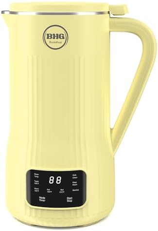 BUAIAHUG 20oz Nut Milk Maker Machine - Multi-Functional Automatic Almond Milk Machine with 10 Blades, Plant-Based Milk, Oat, Soy, Oat, Dairy Free Beverages with 12 Hours Timer/Auto-clean/Boil(Yellow)