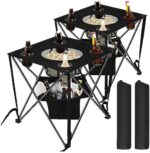 Barydat 2 Pack Folding Tailgating Table with Cooler Collapsible Camping Canvas Picnic Table with Cup Holders and Carry Bag for Outdoor Beach Hiking Tailgating Cooking Festival Office