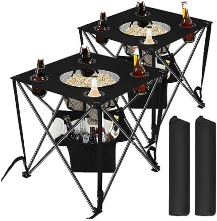 Barydat 2 Pack Folding Tailgating Table with Cooler Collapsible Camping Canvas Picnic Table with Cup Holders and Carry Bag for Outdoor Beach Hiking Tailgating Cooking Festival Office