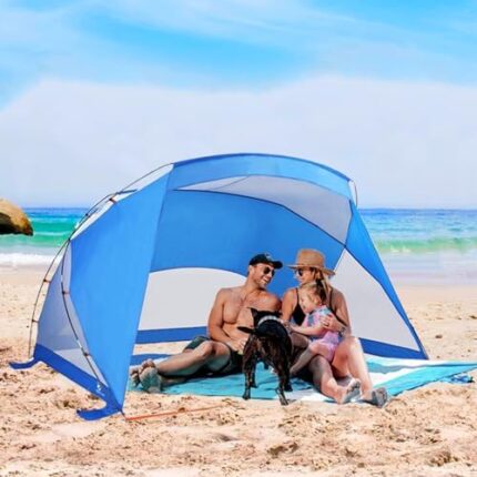 Beach Tent Sun Shelter Beach Shade Tent for 3/4 Person with UPF 50+ Protection, Portable Lightweight and Easy Setup Beach Canopy Baby Beach Tent for Camping, Hiking, Fishing, Backyard Fun or Picnics