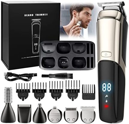 Beard Trimmer, Cordless Hair Clippers for Men Body Hair Trimmer, Mustache Nose Facial Cutting Groomer, Waterproof Electric Shaver 11 in 1 Grooming Kit, USB Rechargeable & LED Display 1.0 Count