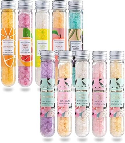 Beauty Concepts Aromatherapy Bath Salts- 5 Pack Epsom Salts for Soaking, Relaxing Bath Spa Set (10 Pack - Floral and Fruits)