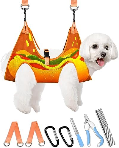 Bistup Dog Grooming Hammock for Pet Hammock Harness Sling Nail Clipping Cutting Trimming Hanging Restraint Hanger for Small Dogs Puppy Hoist Holder with Nail Trimmer/Clipper, Nail File, Pet Comb