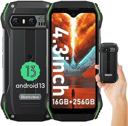Blackview N6000 Rugged Smartphone 2023, 4.3-inch Small Rugged Phone,16GB+256GB Helio G99 6nm, Android 13, Dual SIM 4G, 208g Weight, 48MP Camera, IP68 Waterproof Phones, 18W Fast Charge 3880mAh, NFC