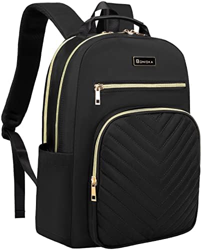 Bonioka Laptop Backpack for Women, Laptop Bag Travel Backpacks for Work Travel 15.6 Inch with USB Charing Port Luggage Strap Black